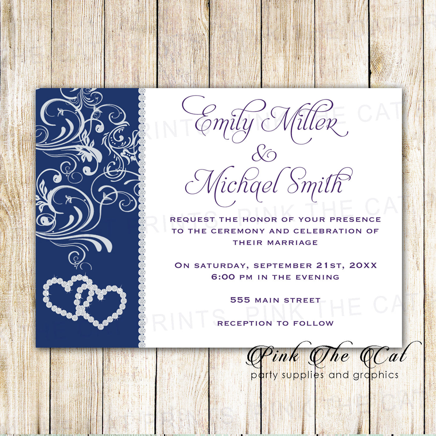 100 Wedding Invitations Rsvp Cards Rhinestone Blue Personalized