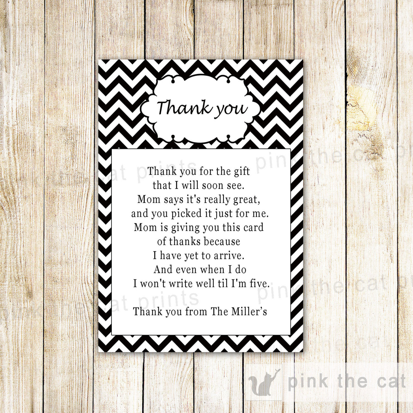 Black White Chevron Thank You Card Note Birthday Bridal Baby Shower