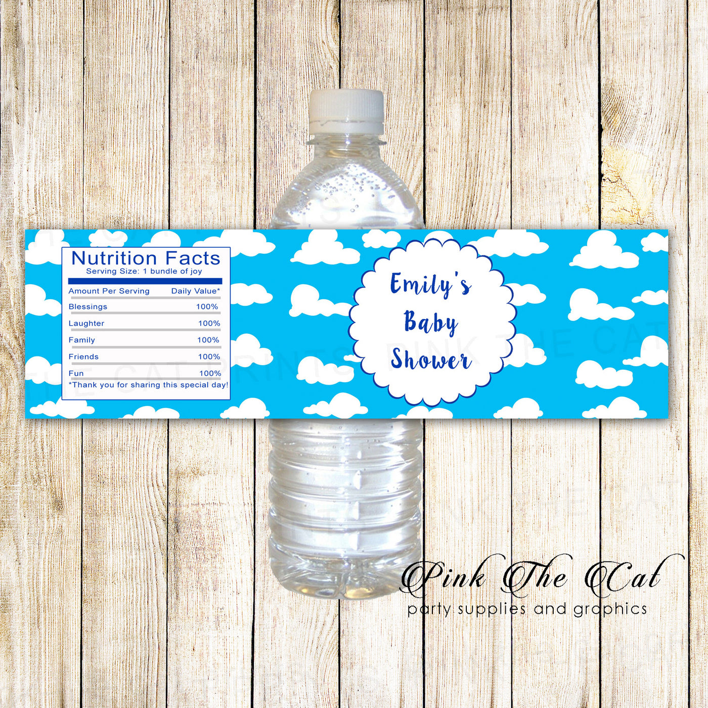 Water Bottle Label Stickers Clouds Birthday Baby Shower Printable Within Baby Shower Water Bottle Labels Template