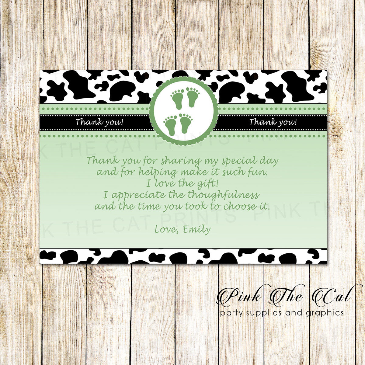 Twins Baby Shower Thank You Card Green Cow Farm Unisex Pink The Cat