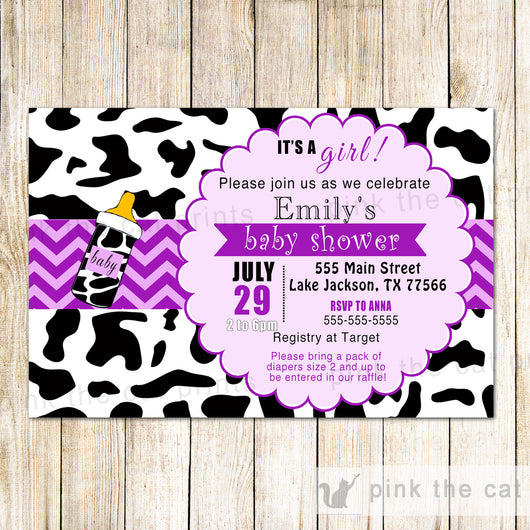 purple zebra baby shower invitations