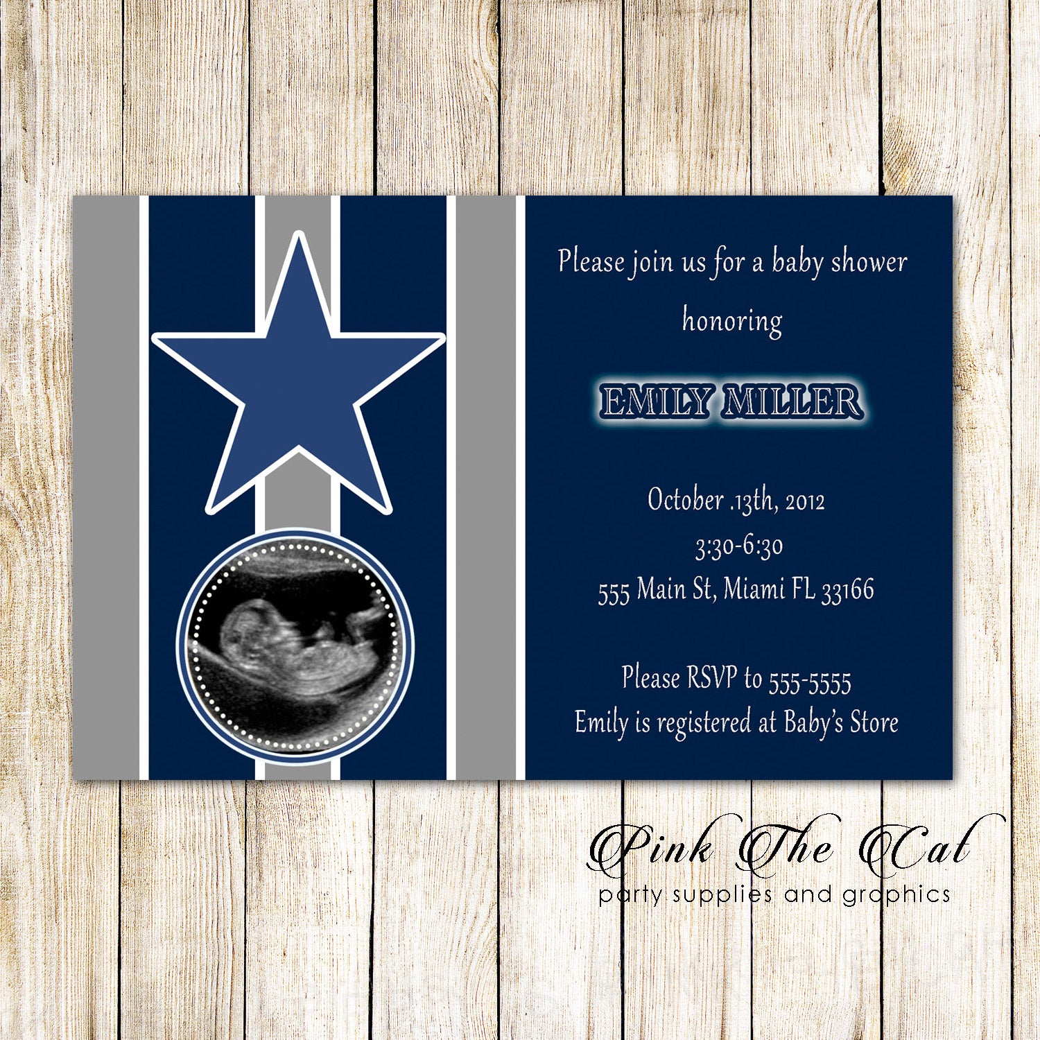 Baby Boy Shower Invitation American Football Photo Card – Pink the Cat
