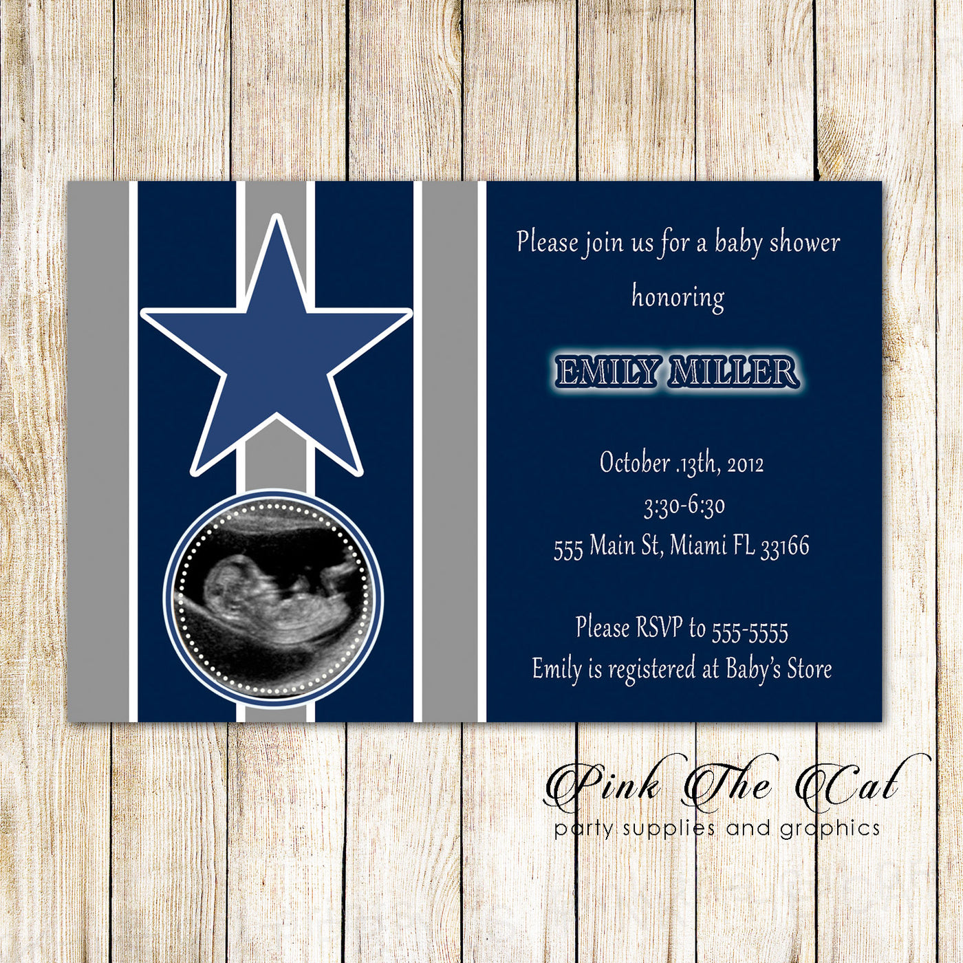 Sports Baby Boy Shower Invitation American Football Photo Card Pink The Cat