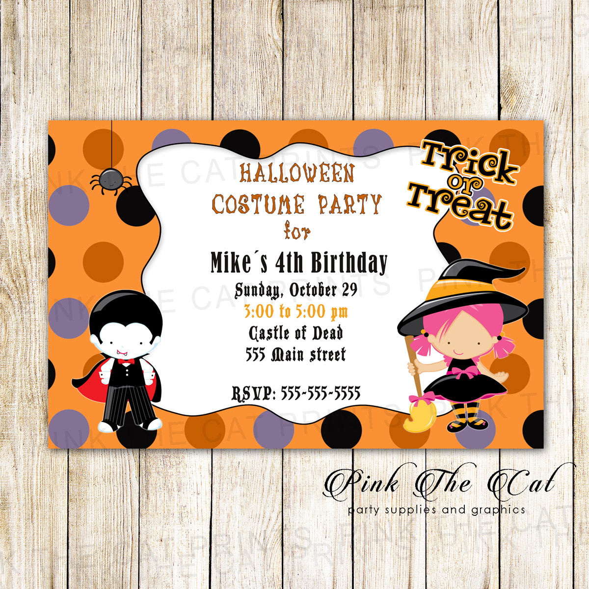 Birthday Kids Dracul Invitation Halloween Wizard Party