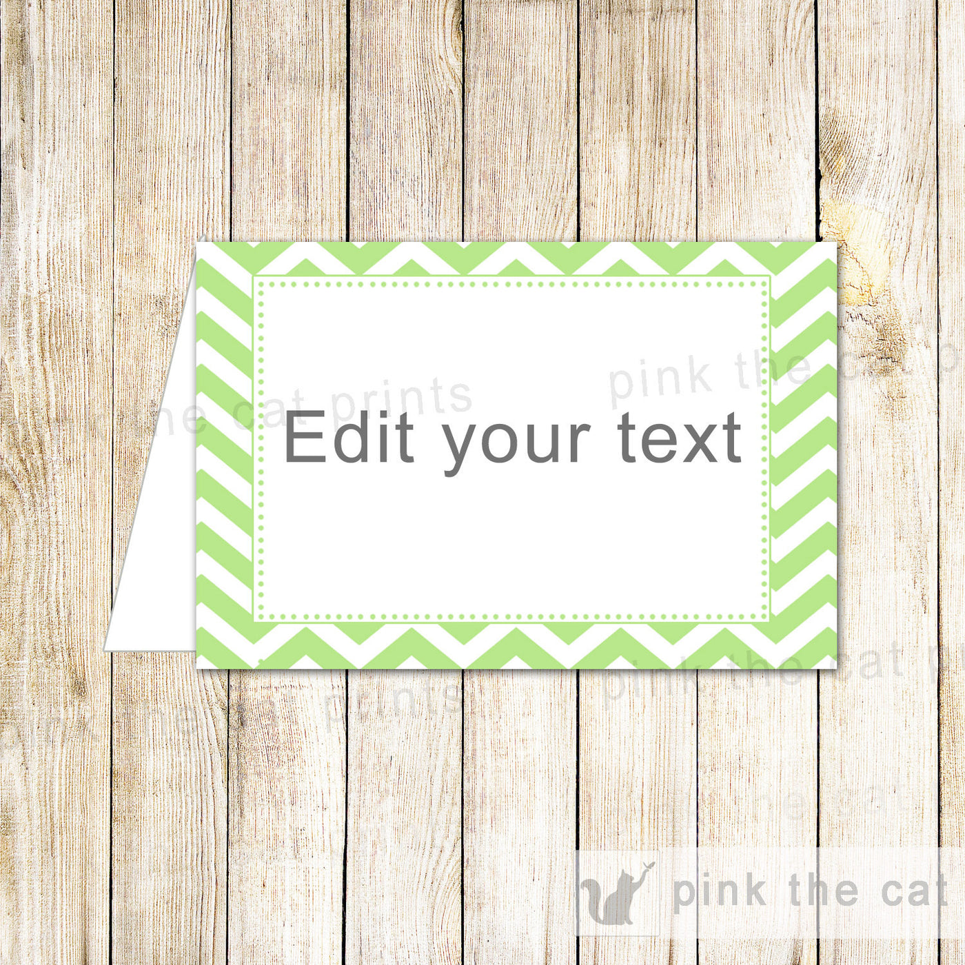 Buffet Food Label Place Seating Name Card Wedding Green Chevron Pink The Cat