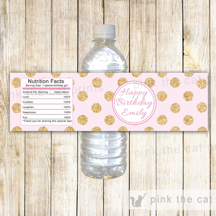 Pink Gold Glitter Bottle Label Birthday Baby Shower
