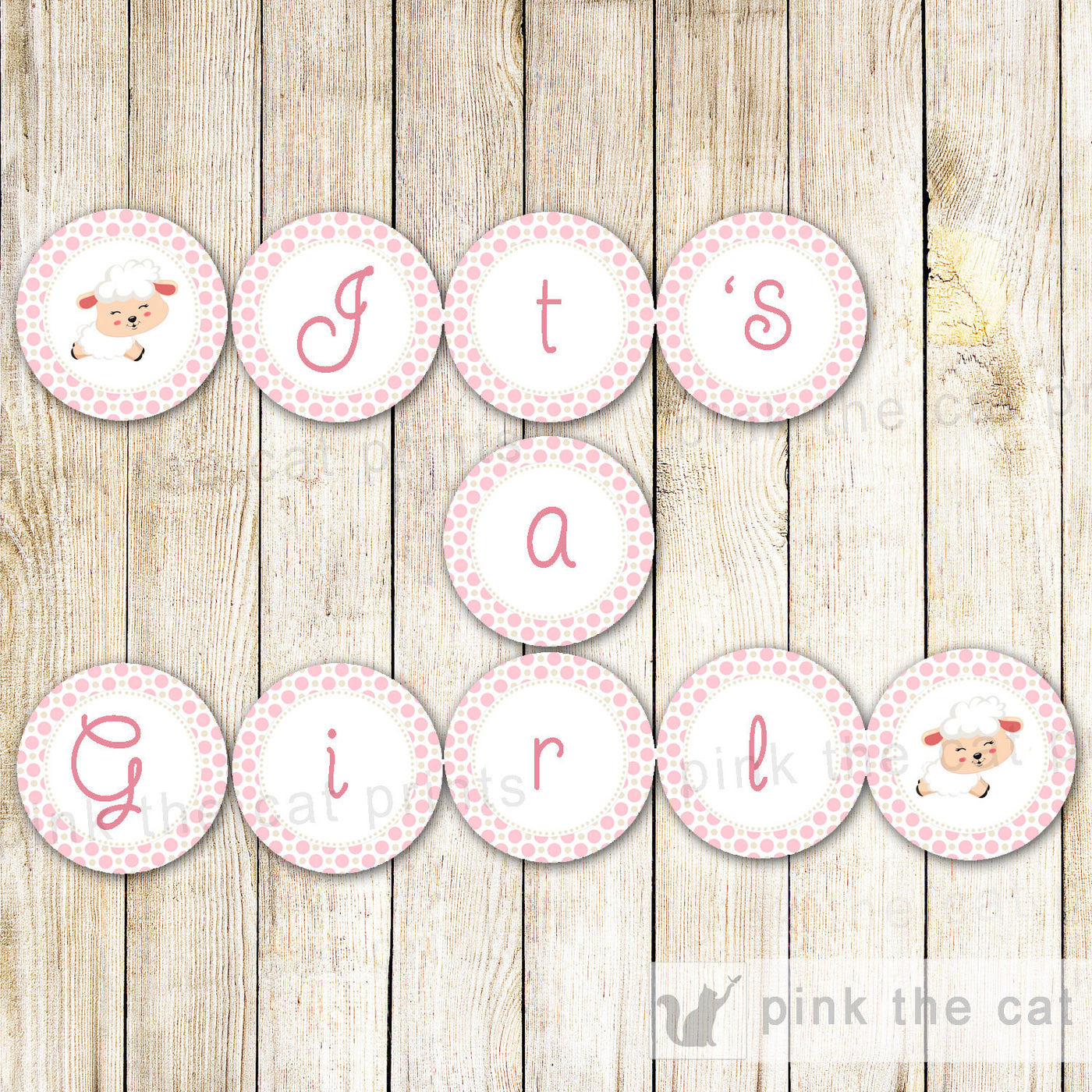 Lamb Baby Shower Banner Pink The Cat
