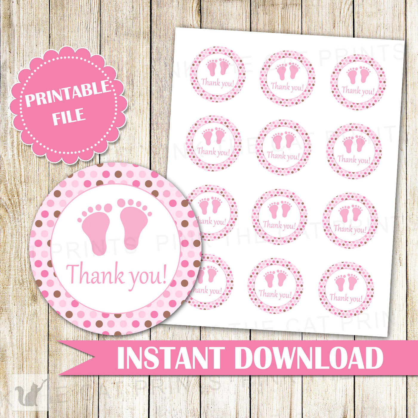Pink Brown Baby Girl Shower Gift Favor Labels Baby Girl ...