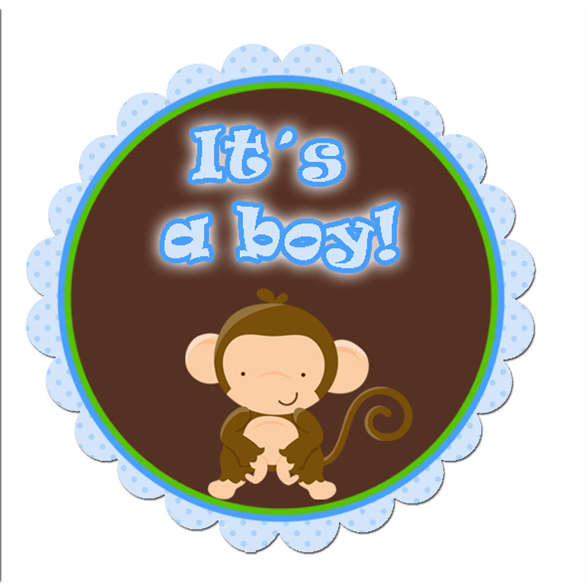 Instant Download Monkey Its A Boy Baby Shower Scalloped Tags