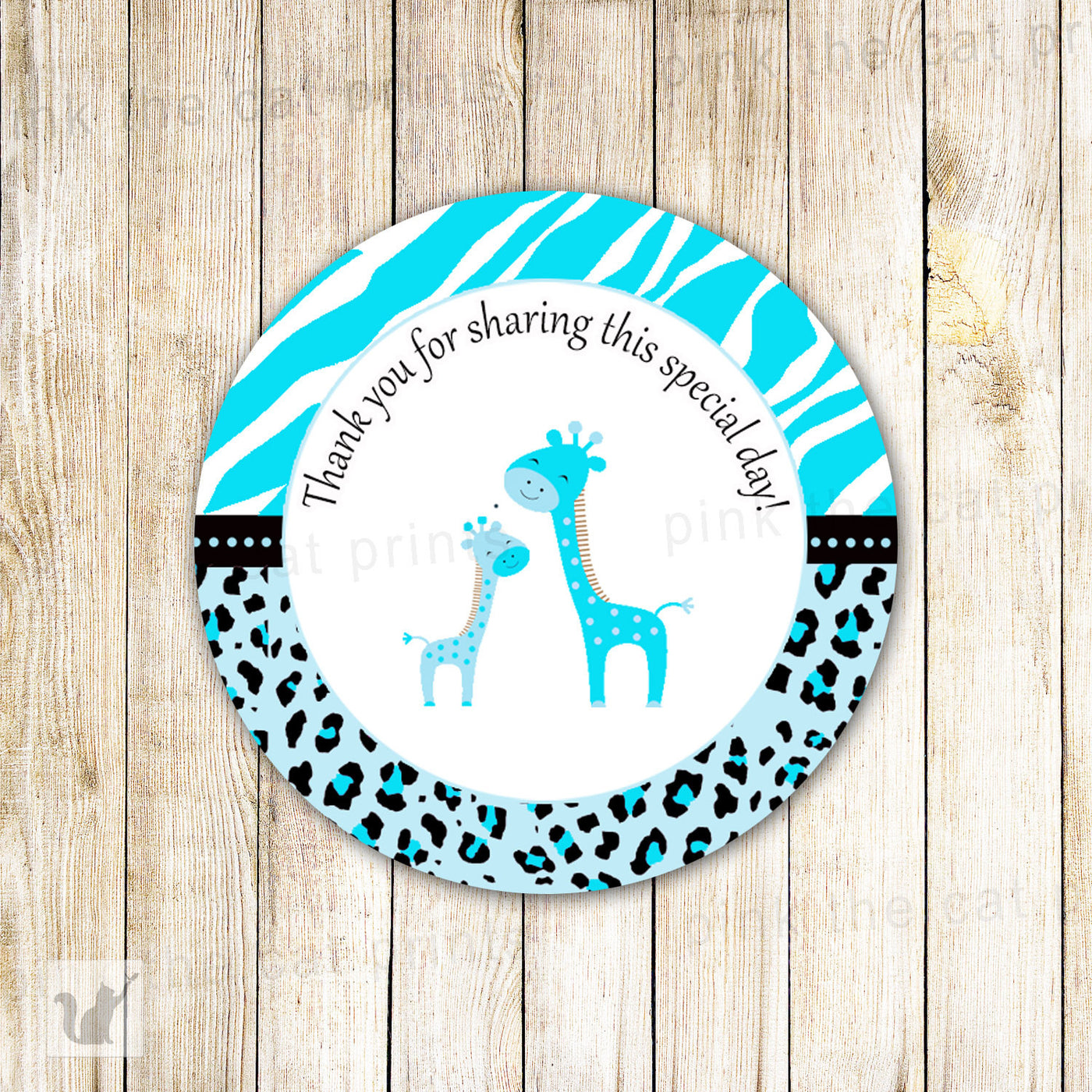 Instant Download Turquoise Giraffe Baby Shower Party Thank You Tag
