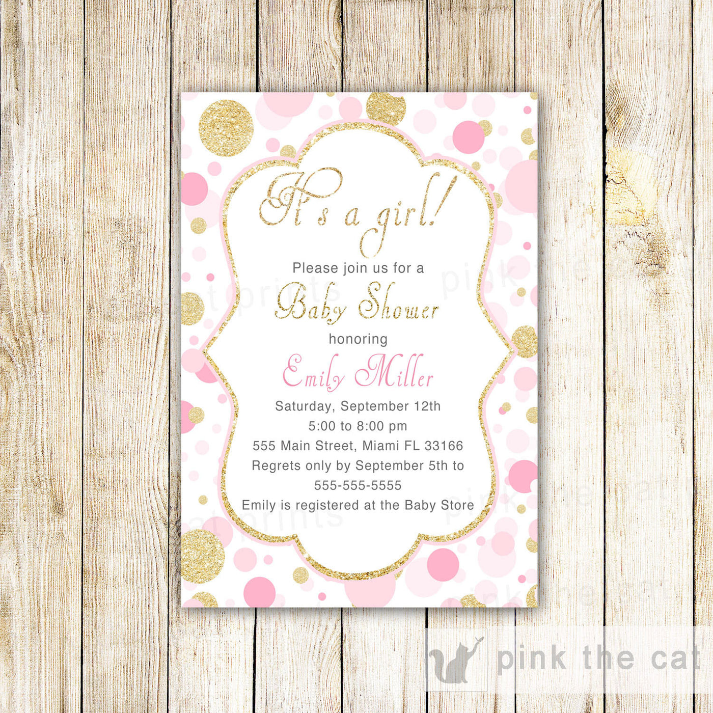 Confetti Invitation Pink Gold Glitter Baby Shower Editable Instant