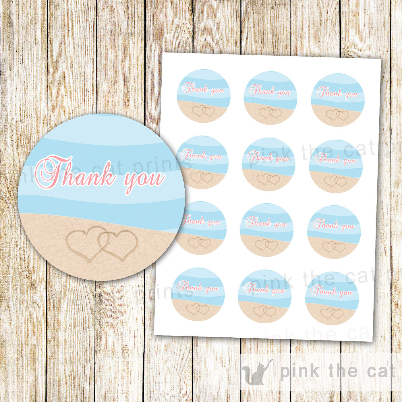 Beach Wedding Bridal Shower Tag Favor Label Thank You Sticker Pink