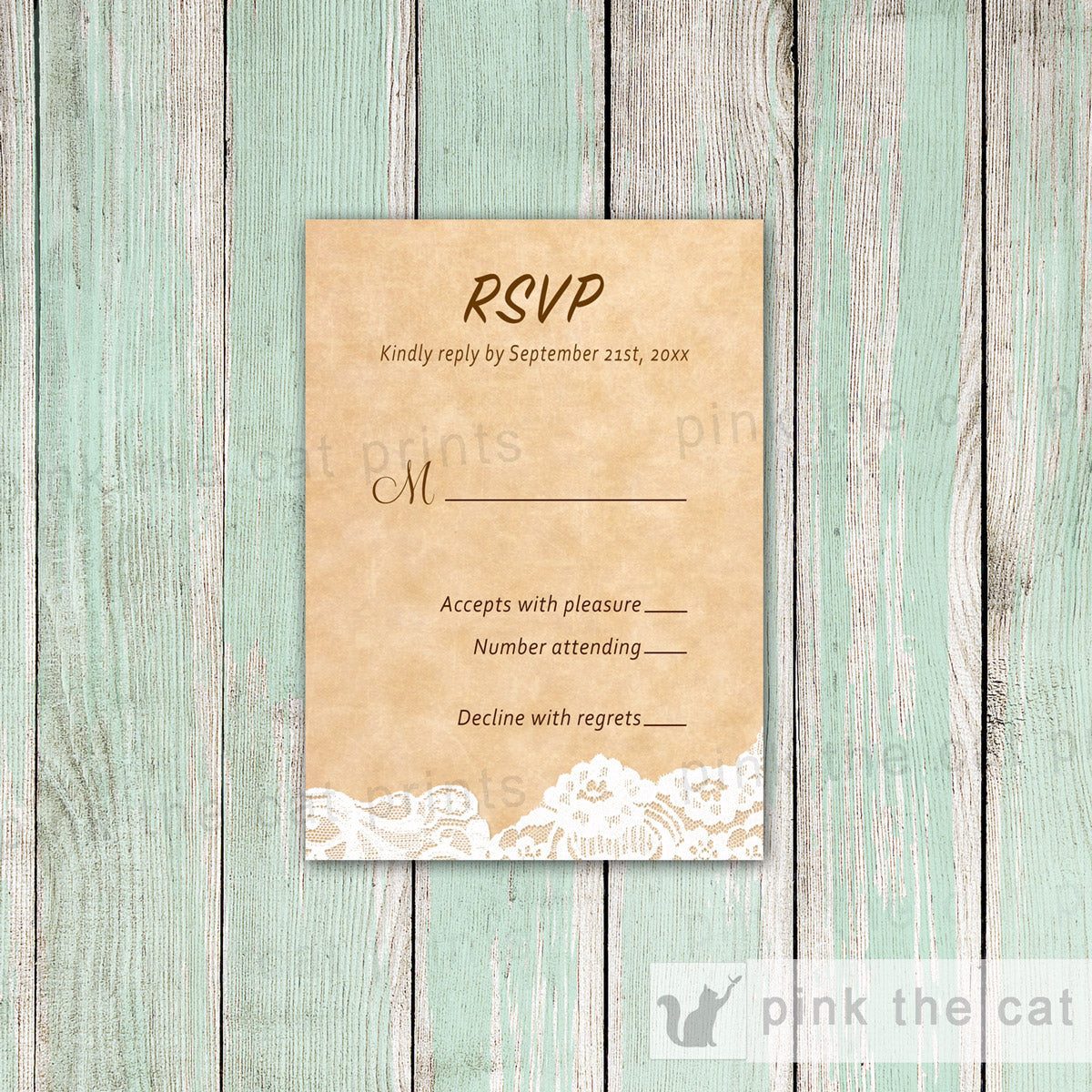 Lace Rustic Wedding Invitation & RSVP Card 2 – Pink the Cat