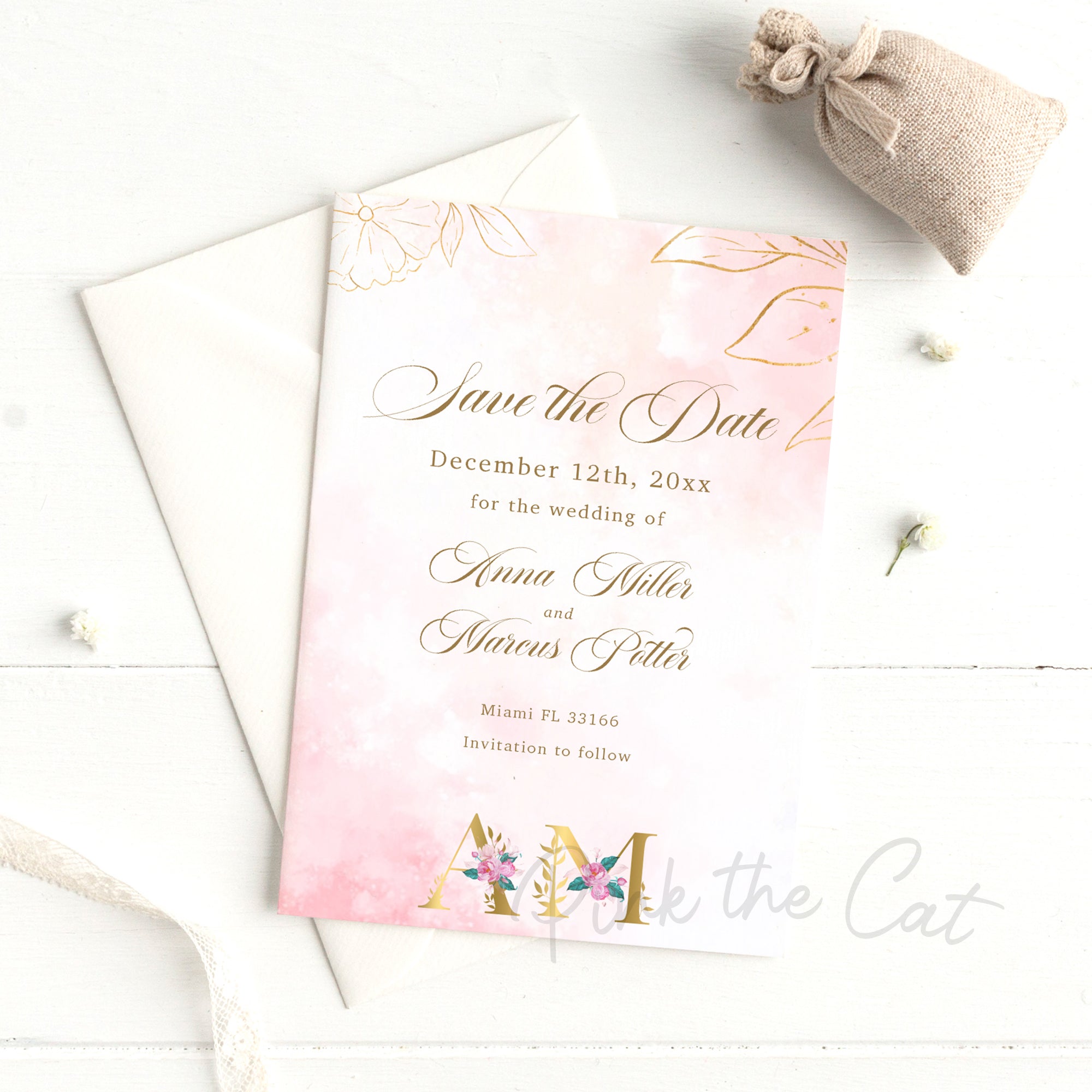 ANNA Save the Date Card With Envelopes, Digital File for Print at