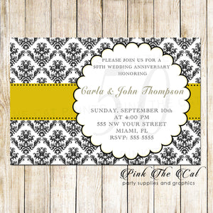 Yellow Black Wedding Invitations Set Of 100 Pink The Cat