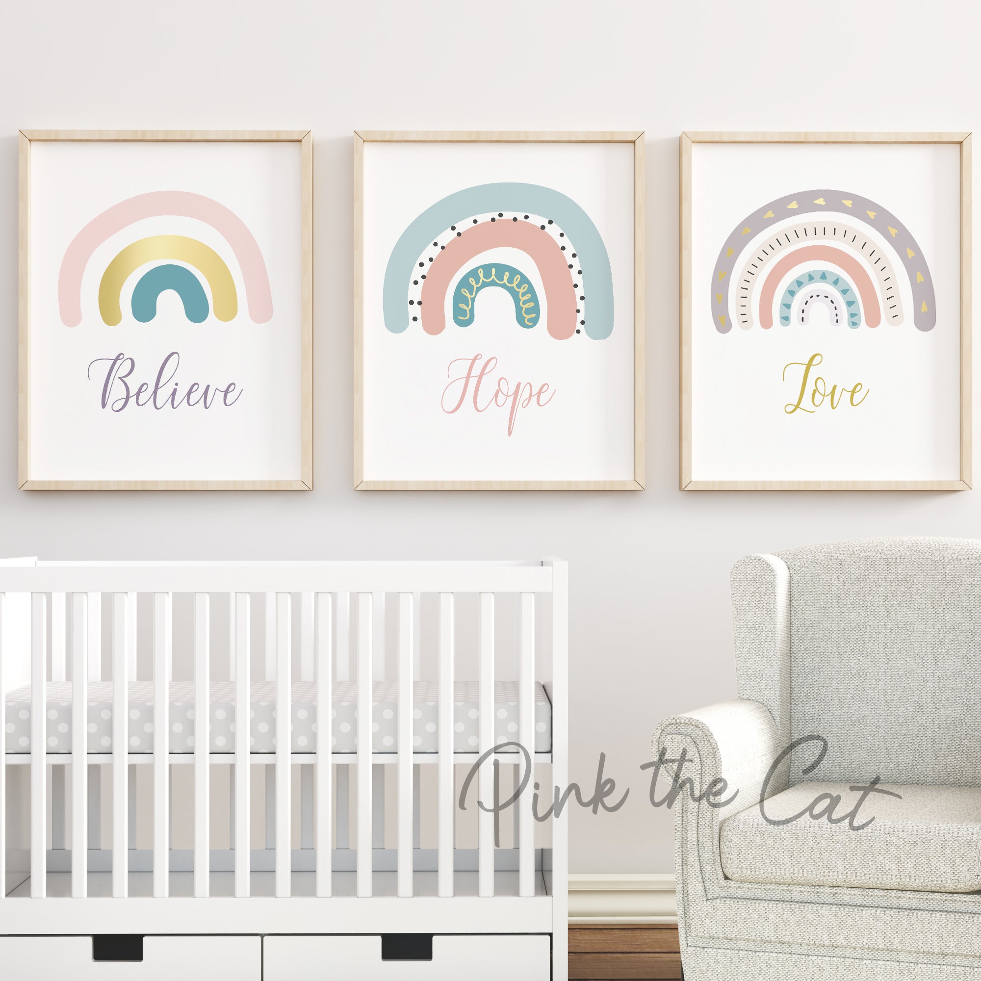 Rainbow Nursery Name Sign Decor Kit, Boho Wooden Baby Room Wall Art, P –  Kobasic Creations