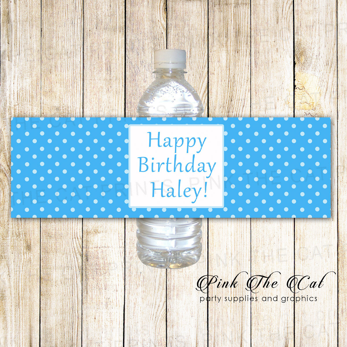 Modern Baby Boy Blue Polka Dots Water Bottle Label