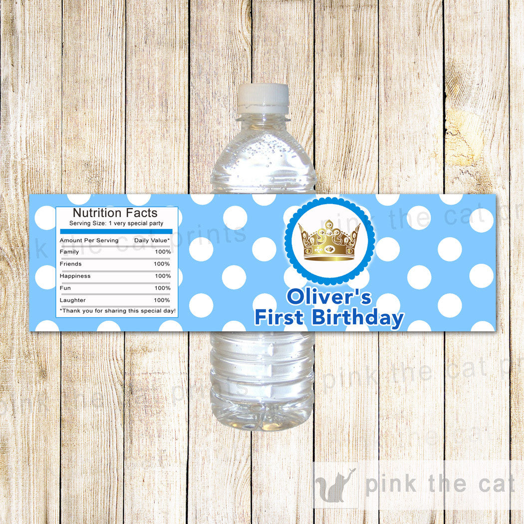 Modern Baby Boy Blue Polka Dots - Personalized Baby Shower Water Bottle  Labels