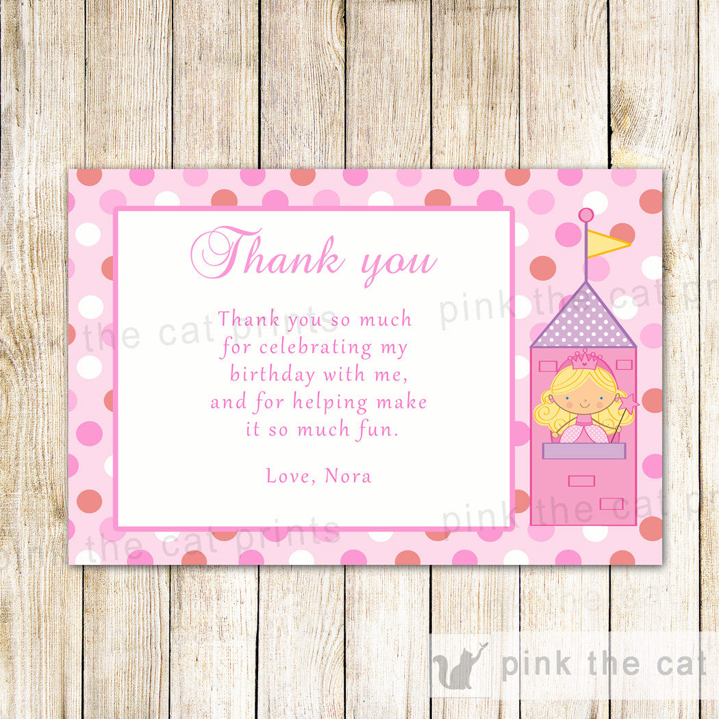 Princess Thank You Note Birthday Baby Shower Card Pink Printable ...