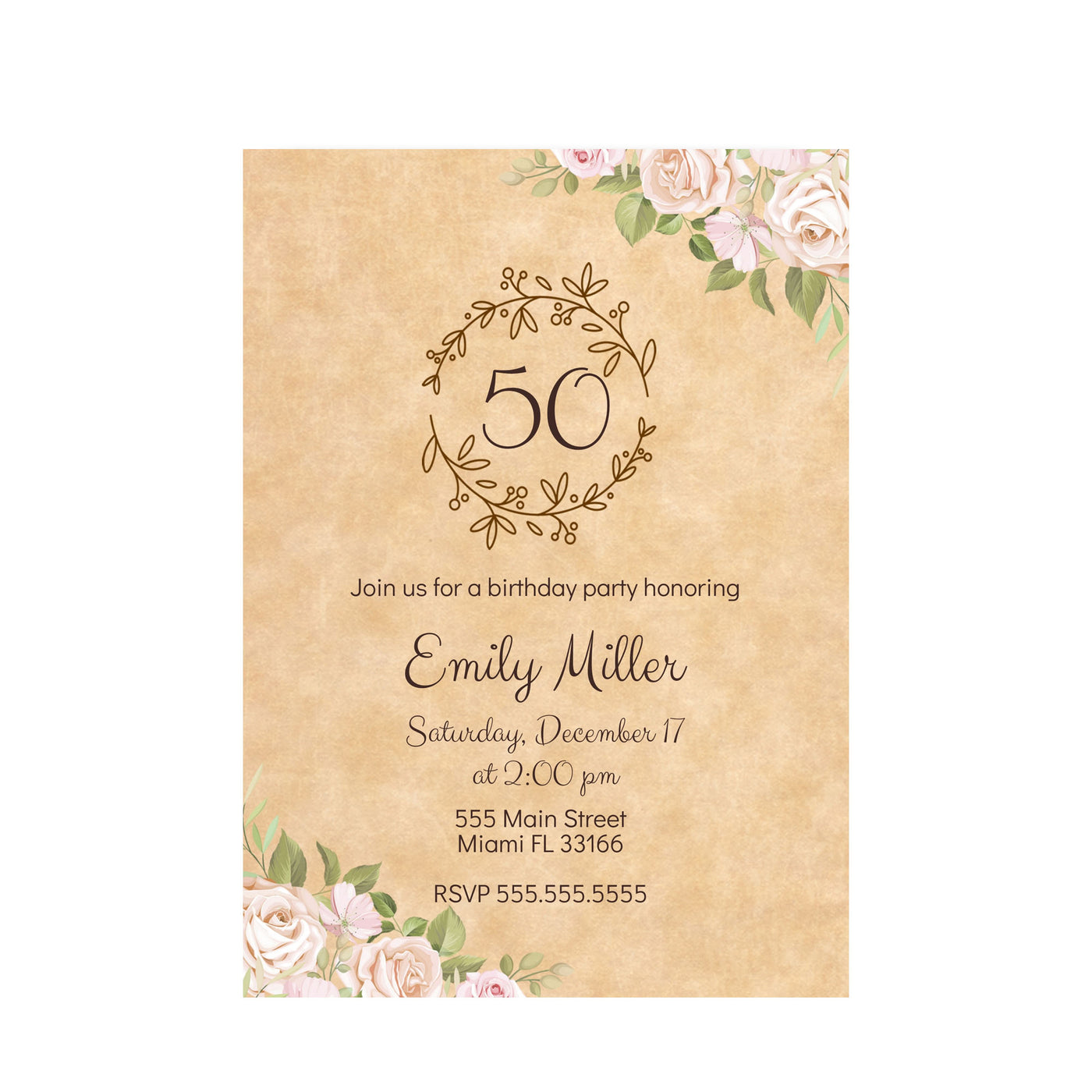 Rustic floral roses birthday any age invitation vintage printable ...
