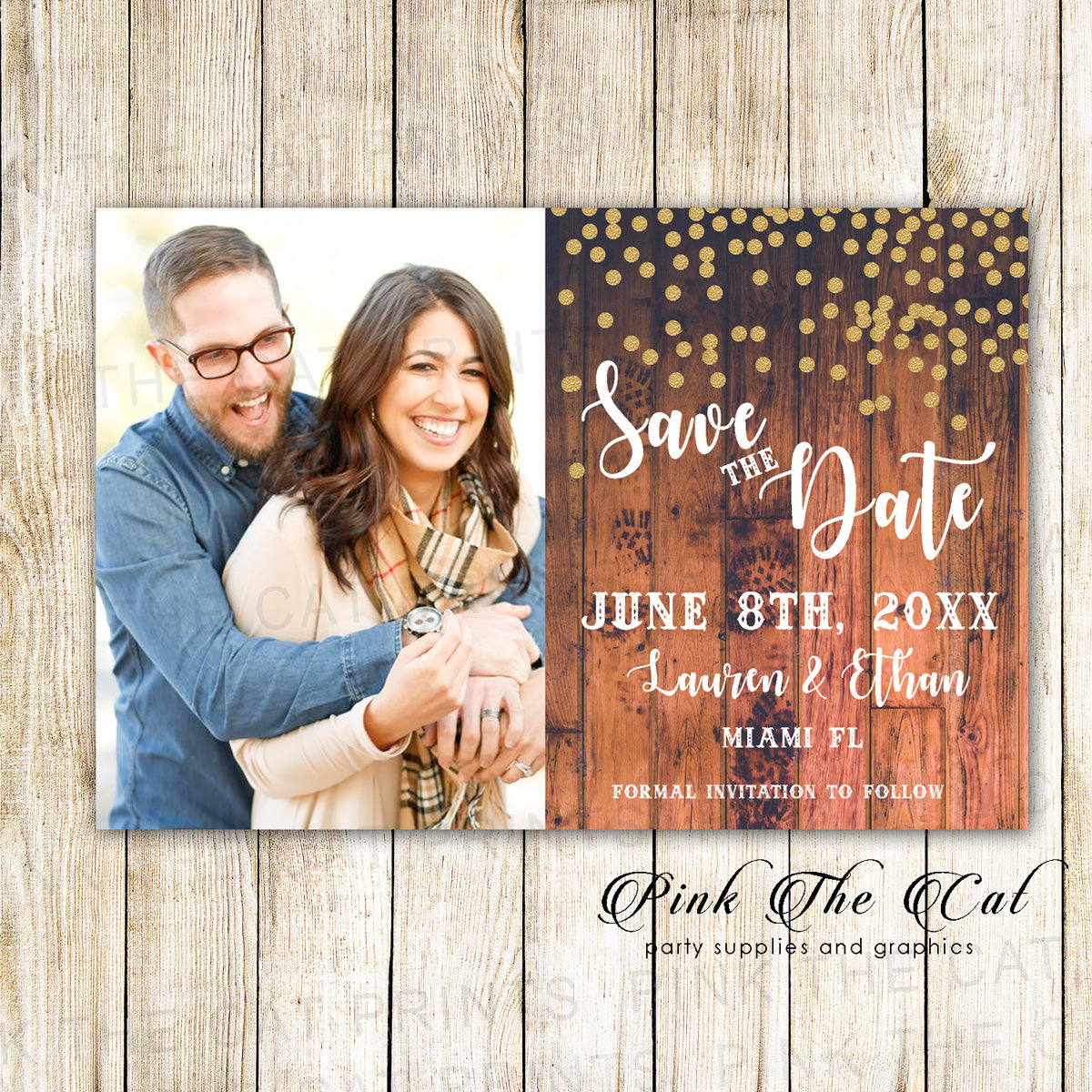 Fall Rustic Wood Background Save The Date Cards Wood Autumn Printable –  Pink the Cat