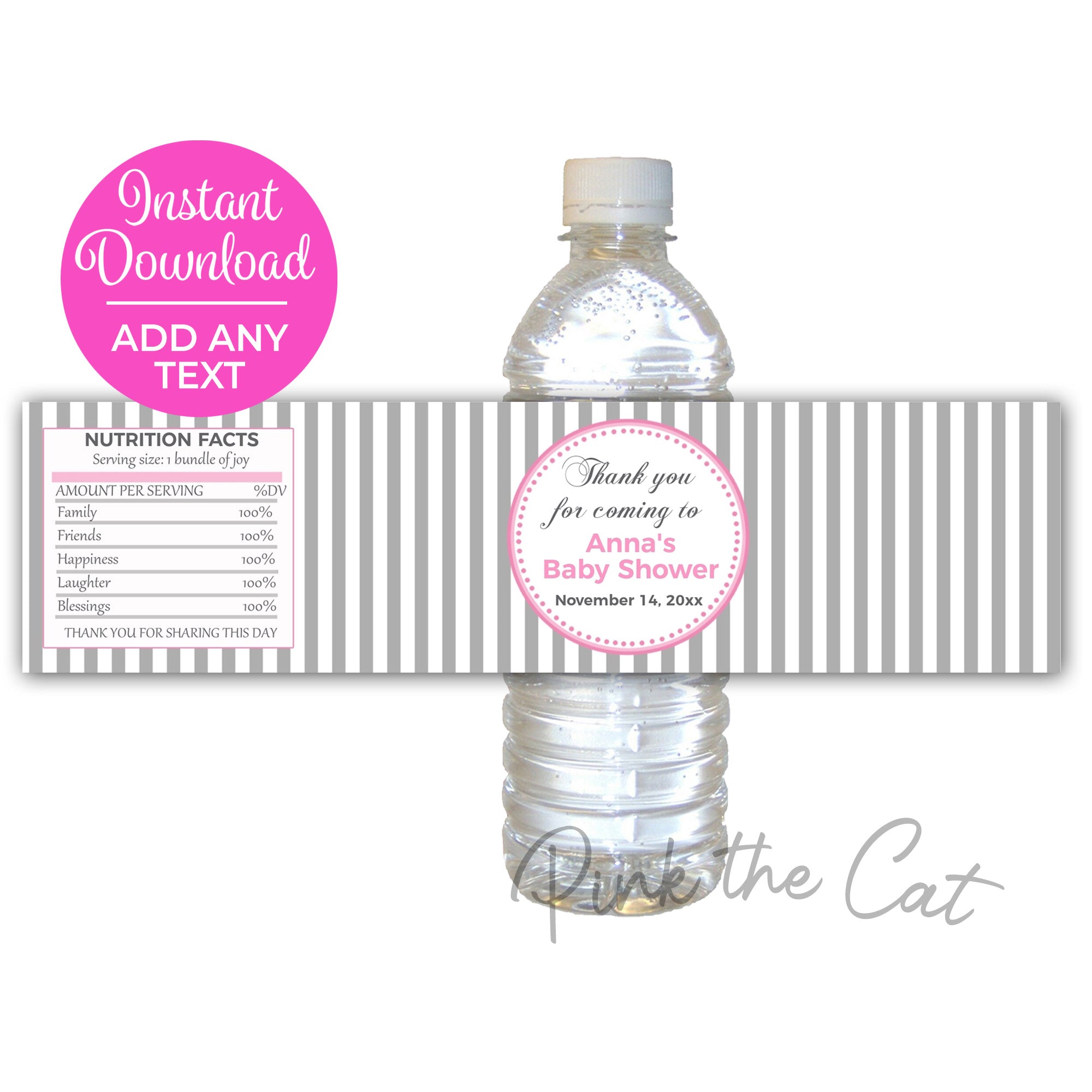 Preppy Pink Smiley Birthday Water Bottle Label Template