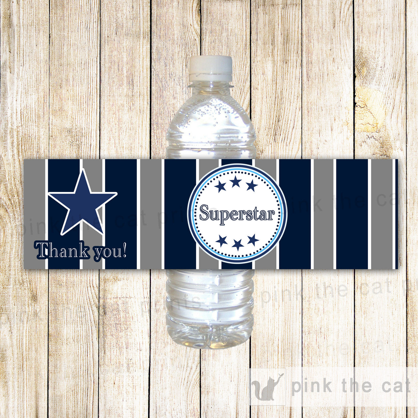 Superstar American Football Sports Bottle Label Birthday Baby Shower Pink The Cat