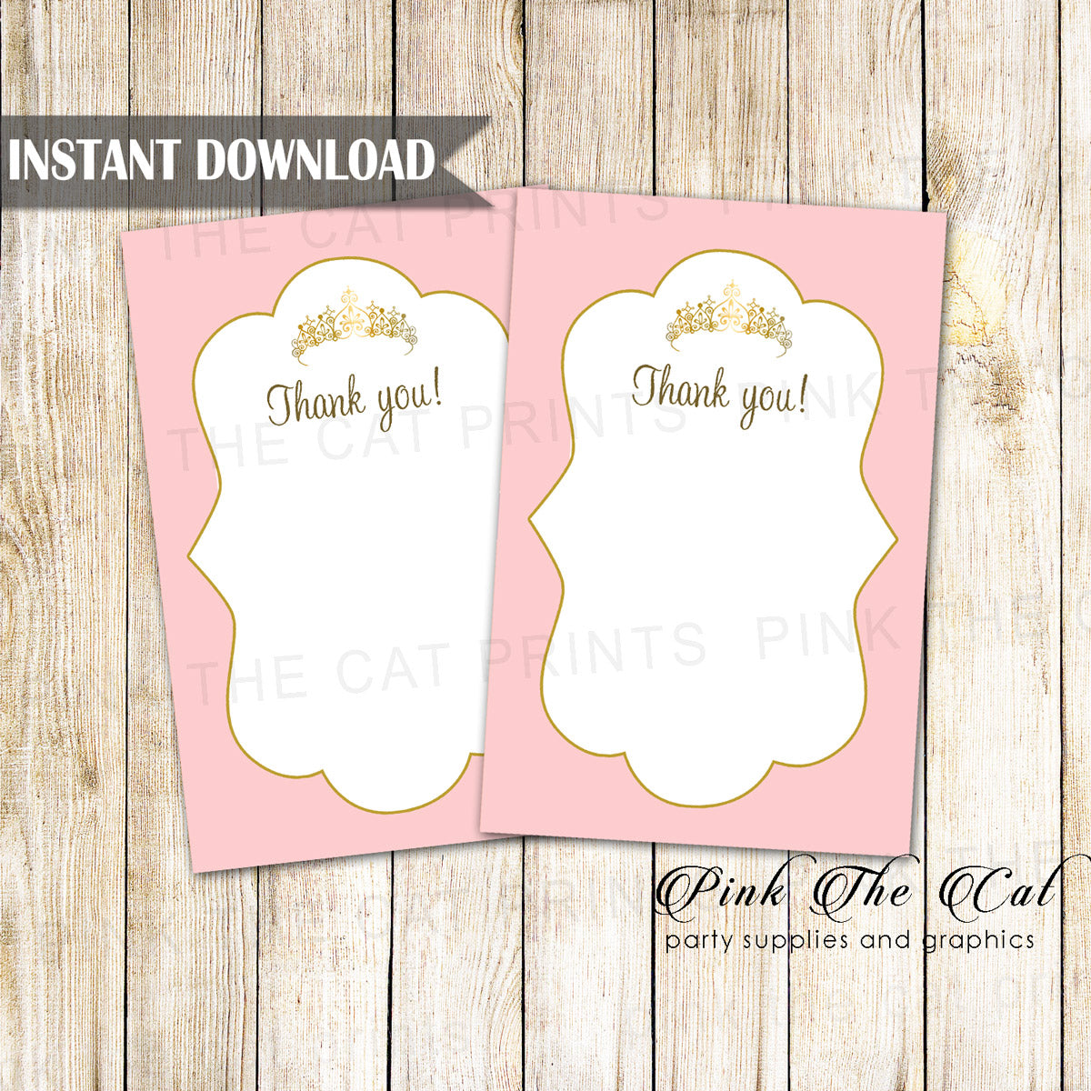 Confetti Blank Card Invitation Thank You Note Gold Glitter Pink