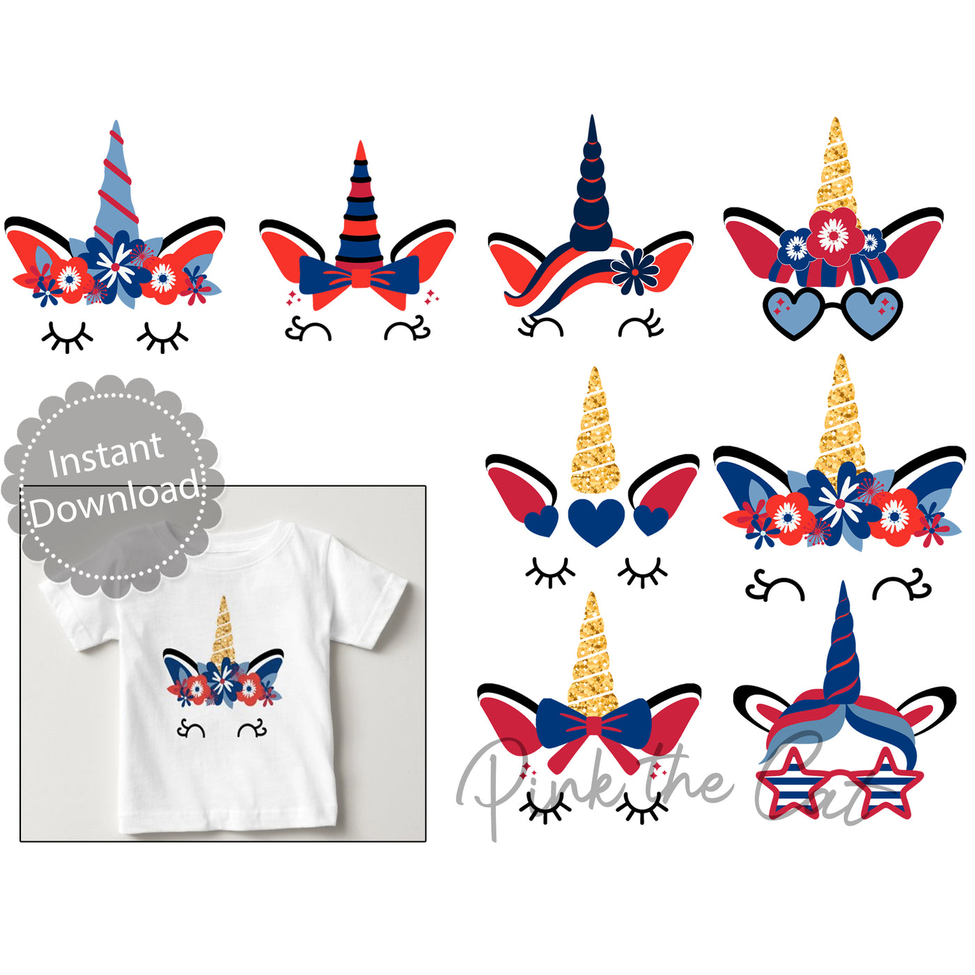 Download Patriotic Unicorn Clipart 4th July Svg Jpg Png Red Blue Clip Art Pink The Cat