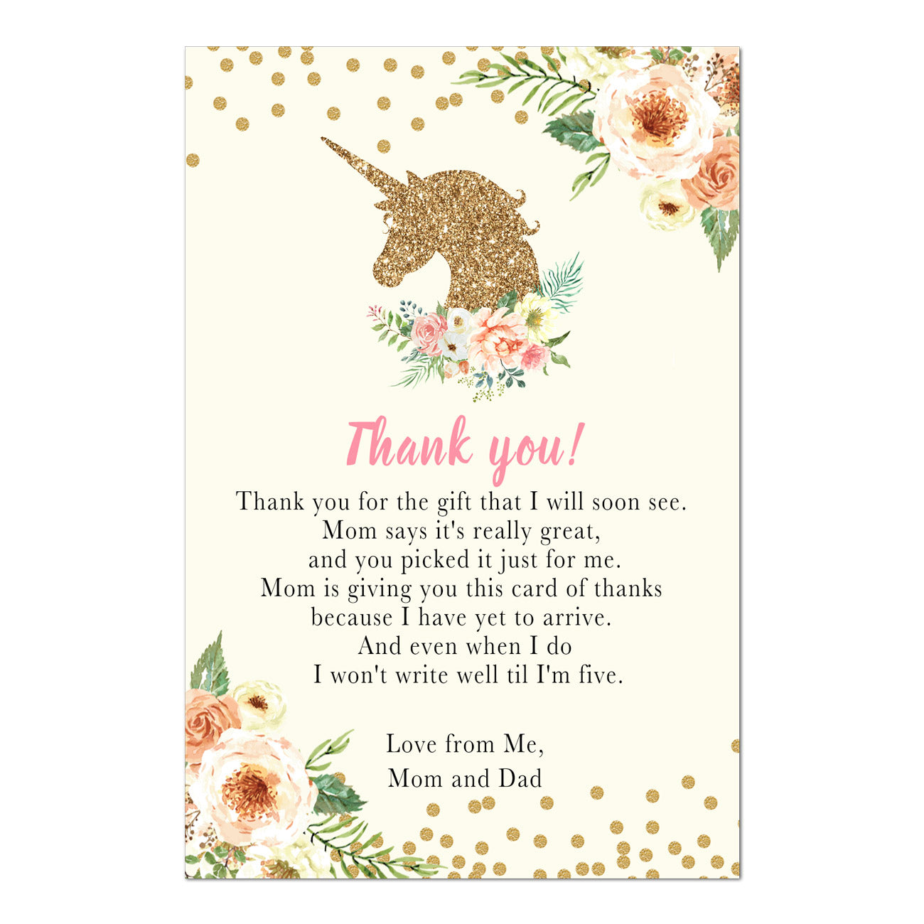 30 baby shower thank you cards unicorn peach gold ...