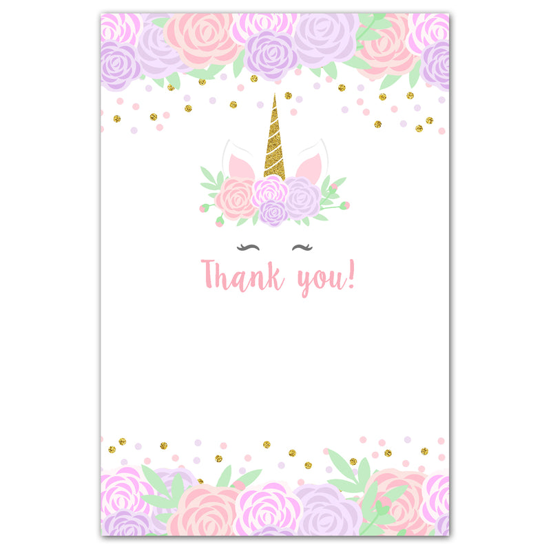 30 unicorn thank you cards purple pink birthday black with