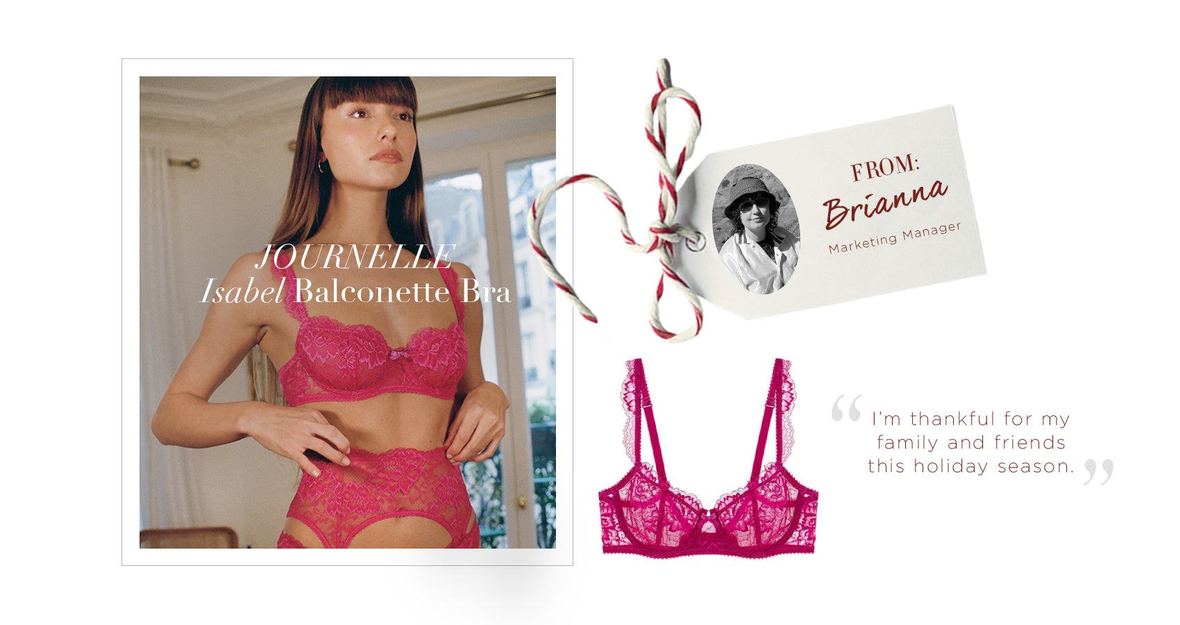 Woman wearing Journelle Isabel Balconette Bra in Barberry