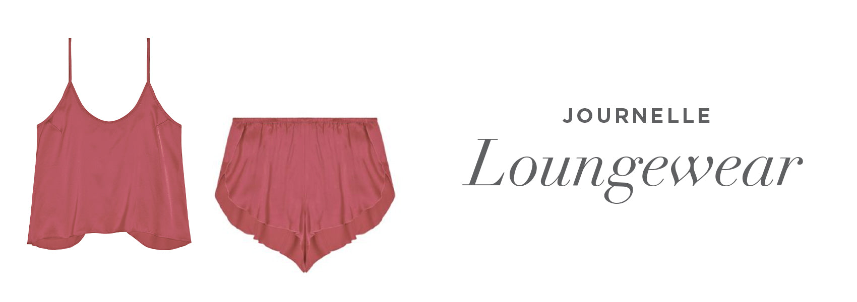 Journelle Celine cami and short in Rose. Text says, "Journelle Loungewear"