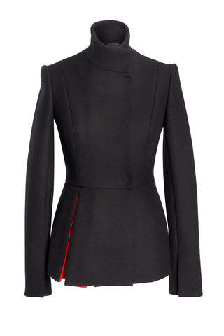 Black Wool Jacket With Red Pleat On Side