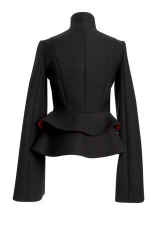 Black Wool Jacket With Double Ruffle On The Back