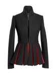 Black Wool Jacket With Long Red Pleats