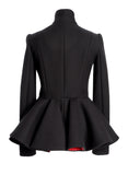 Black Wool Jacket With Ruffle On The Back