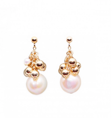 Gold Beaded Earrings Grappe