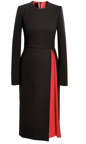 Black Wool Dress With Opposite Pleat in Red