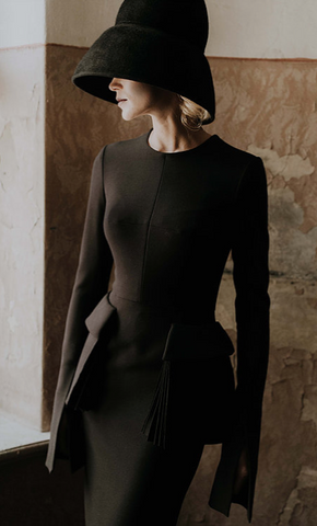 Classic Black Wool Dress With Front Pockets