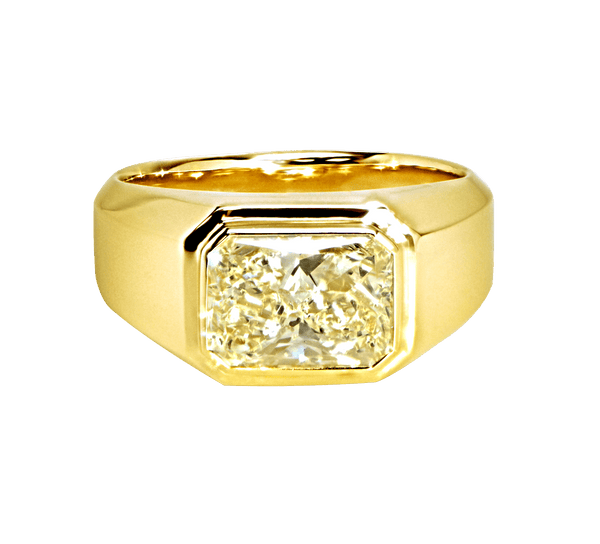 Radiant Shaped Yellow Diamond Bezel Set Mens Ring – SEA Wave Diamonds