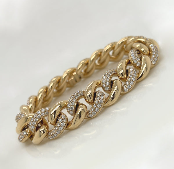 5.21 Carat 14K Yellow Gold Iced Out Cuban Link Diamond Bracelet, 41.9g | SEA Wave Diamonds
