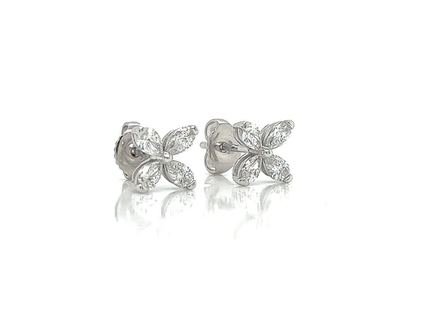 0.87 Carat Flower Shaped Diamond Stud Earrings in 18K White Gold | SEA Wave Diamonds