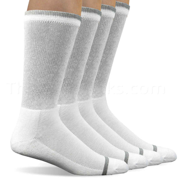 4 Pair Non-Binding [White] Bamboo Diabetic Crew Socks - Fits Men ...