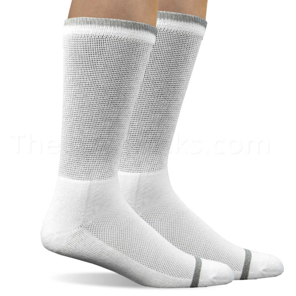 4 Pair Non-Binding [White] Bamboo Diabetic Crew Socks - Fits Men ...