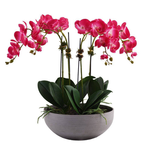 Small Traditional Purple Artificial Orchid Arrangement (Gray Sandstone Pot)