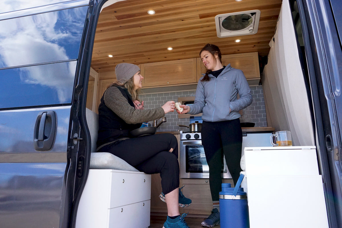 Women eating in a van