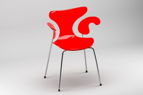 Image of a funky red chair on grey background to show that Bowen Taxi moves light furniture.