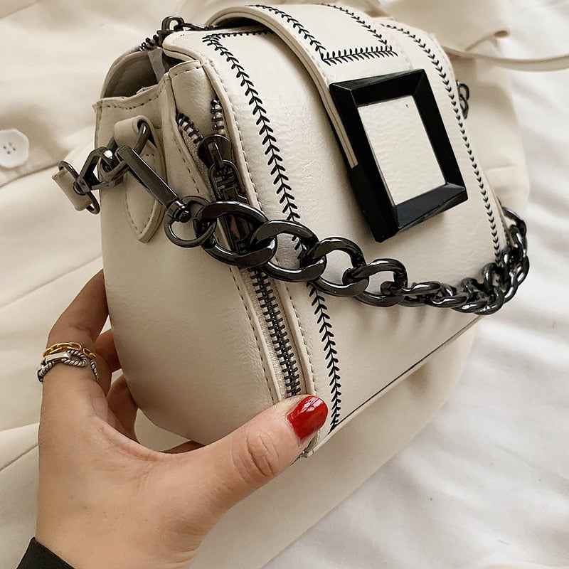 New PU Leather Retro Chains Hasp Shoulder Bag Small Delicate Bucket Bags Female Crossbody Bag Ladies Handbag