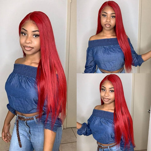 Queenhairinc Red Lace Front Wig Human Hair Wig Straight Body Wave Deep –  Queen Hair Inc